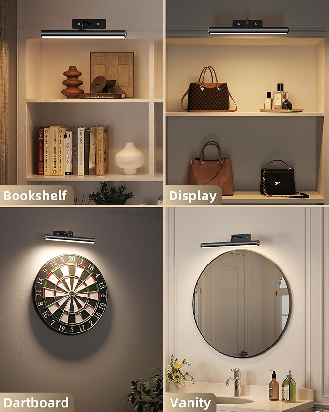 EZVALO Picture Lights for Wall, 16in Rechargeable 6000mAh Battery Operated Painting Lights with Remote, Wireless Wall Light for Gallery, Living Room, Hallway (Black)