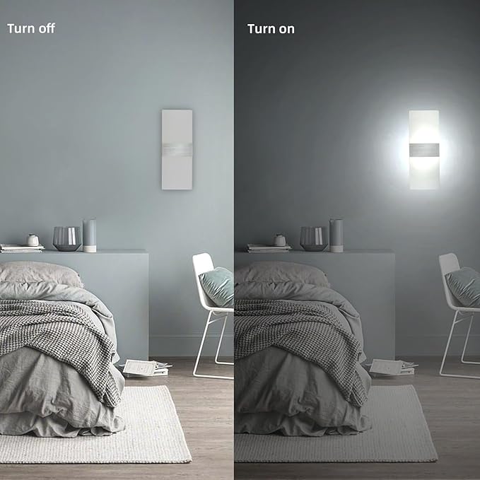KICAAO Modern Wall Sconces 4 Pack, Led Wall Light 10w, Wall Sconce Up Downlight, Hardwired Acrylic Wall Light Lighting, Suitable for Living Room Corridor Bedside (Cool White 6000K 4Pack)