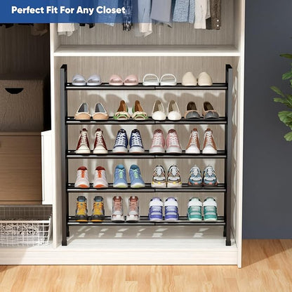 Abiglifty 5-Tier Expandable Shoe Rack,17"-33" Adjustable Shoe Rack for Closet,Metal Shoes Shelves for Front Door Entrance, Garage & Corridor, Free Standing Shoe Holders, Easy to Assemble,Black