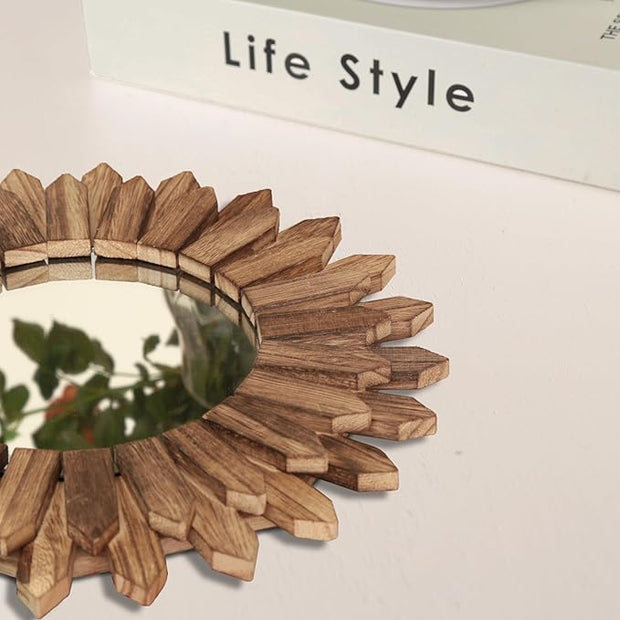 LOSOUR Wall Decor 12 inch Rustic Round Wood Mirror Decorative Boho Sunburst Mirror Boho Home Decor Farmhouse Wall Decor for Bedroom Living Room Entryway