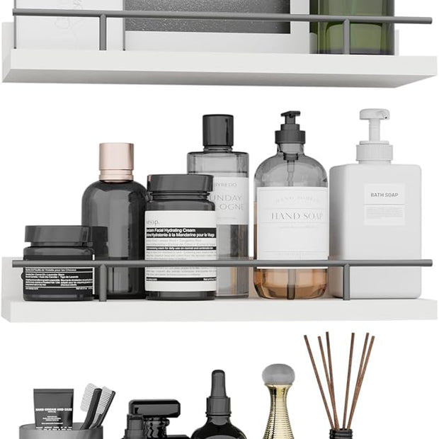 Floating Shelves with Metal Guardrail, Wall Decor Shelves for Bathroom, Living Room and Bedroom, (Black-White) Shelves for Home Decor
