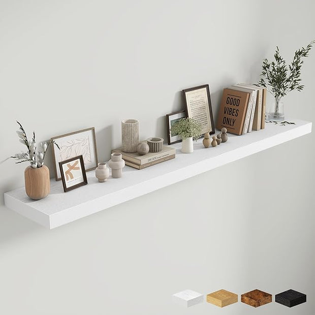 Fun Memories 72 Inch Fireplace Mantel Shelf, 12 Inch Deep Shelves for Display & Wall Storage, Rustic Wood Wall Shelf, Extra Long Floating Shelves for Living Room Laundry Room, White, Set of 1
