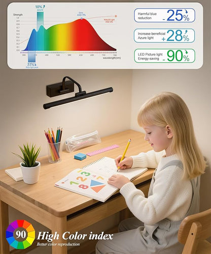 Picture Lights for Wall Battery Operated, Rechargeable Light for Picture with Remote & Timer, Black Art Light for Paintings Wireless Dimmable Cordless Gallery Frame Lights 16 Inch with 3CCT