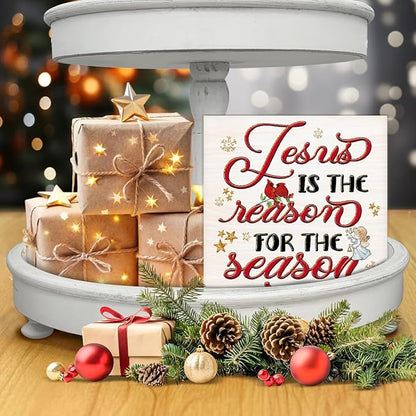 Christmas Sign Decor, Christmas O Holy Night Jesus Decorations, Jesus Is the Reason for the Season Wooden Sign Rustic Home Decor 5 x 5 Inches