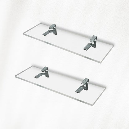 Clear Acrylic Shelves 6" W x 16.5 L, 3/4" Thick Wall Mounted Transparent Acrylic Shelves for Bedroom, Living Room, Bathroom, Kitchen -‎ Chrome Brackets, Pack of 2