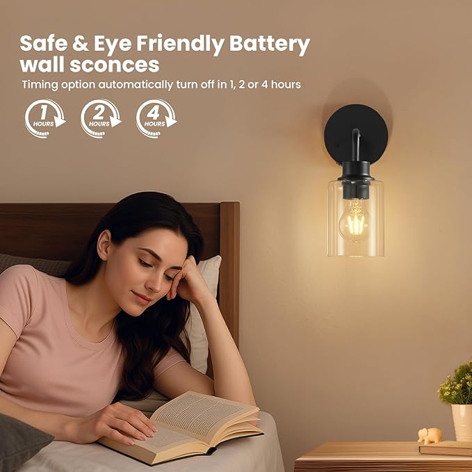 Battery Operated Wall Sconce Set of 2 - Dimmable Wireless Lamps for Wall Rechargeable Sconces Set of 2 with Remote Control, Cordless Battery Powered Wall Lights 3000K for Bathroom Bedroom