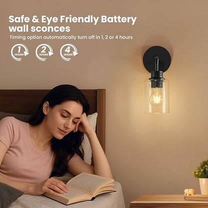 Battery Operated Wall Sconce Set of 2 - Dimmable Wireless Lamps for Wall Rechargeable Sconces Set of 2 with Remote Control, Cordless Battery Powered Wall Lights 3000K for Bathroom Bedroom