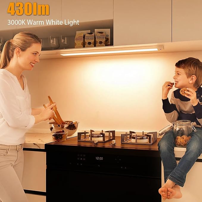 MYPLUS 24 Inch Under Cabinet Lights with Hand Wave, Under Counter Lighting 3000K Warm White,Dimmable,Plug and Play,LED Lights for Kitchen Cabinet, Cupboard, Closet, Desk