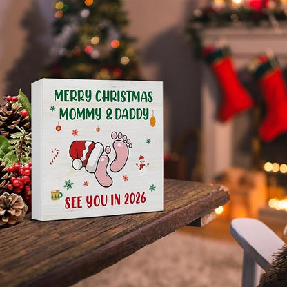 Christmas Decor, Merry Christmas Mommy and Daddy See You in 2026 Decorations, Baby Shower Wooden Sign Rustic Home Decor 5 x 5 Inches