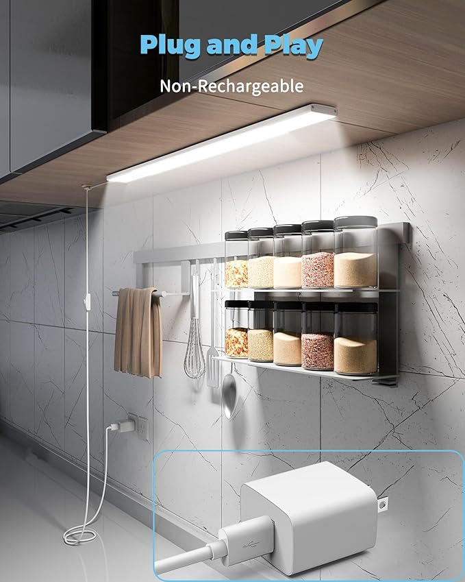 ASOKO Plug-in Under Cabinet Lighting, 24Inch LED Workbench Lights with Super Brighten 900Lumen and Dimmable 6000K Cool White, Memory Function Desk Lamp for Kitchen Sink/Desk/Workbench
