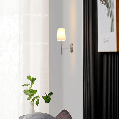 Globe Electric 51858 Clarissa 1-Light Wall Sconce, Brushed Nickel, White Fabric Shade, Bulb Not Included