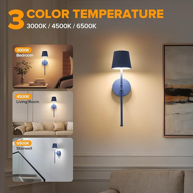 LUTEC Cordless Wall Sconces Set of 2, 5200mAh Wireless Rechargeable Battery Operated LED Wall Lamps, 3 Color Stepless Dimming Portables Lightings for Wall Painting/Living Room/Bedroom/Hallway Decor