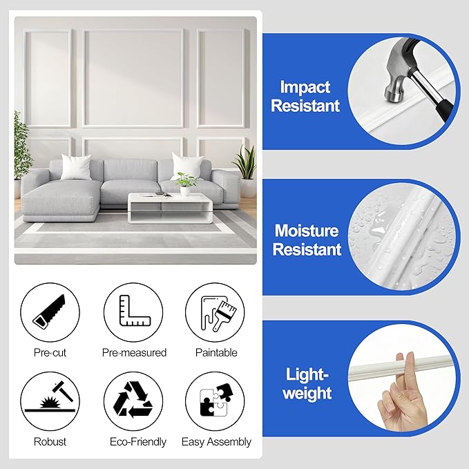 RELIANCER Peel and Stick Wall Molding Kit,34PCS Pre-Cut Door Molding Panels,3D Moulding Wainscoting Panel,Self Adhesive Walls Moulding Trim,Wall Modular Frames for Interior Walls Decor Home Bedroom