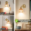 Vintage Wall Sconce Set of Two, Battery Operated Wall Sconce with Amber Tulip Glass Lampshade Rechargeable Wall Light with Remote Control for Bedroom,Living Room, Hallway, Aisle