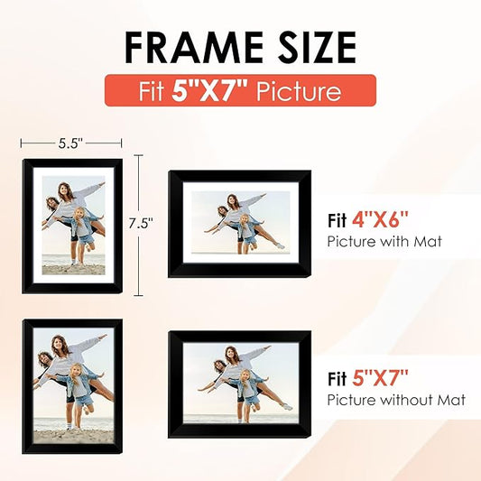 FIXSMITH 5x7 Picture Frame, Black Photo Frame with HD Plexiglass, Display Pictures 4x6 with Mat or 5x7 Without Mat Multi Picture Frames Collage for Tabletop or Wall Display, 2 Pack