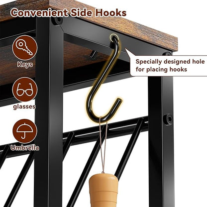 4 Tier Narrow Shoe Rack, Slanted Metal Shoe Organizer with Wooden Top and Metal Frame-Shoe Storage Shelf for Entryway, Closet, Rustic Brown and Black