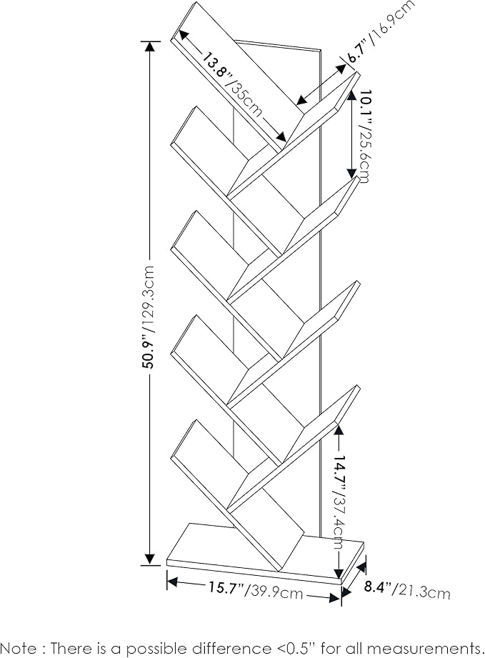 Furinno TREE Book Shelf, 9-Tier Bookshelf, Tree Bookcase with Angled Open Shelf, 8.4