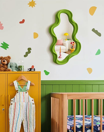 Living Room Mirrors for Wall Decor, Soft Velvet Wall Mounted Cloud Mirror for Girl Teen Women Bedroom Decoration, Cute Hanging Sculpture Home Accent for Dining Room Kitchen (Lawn Green)