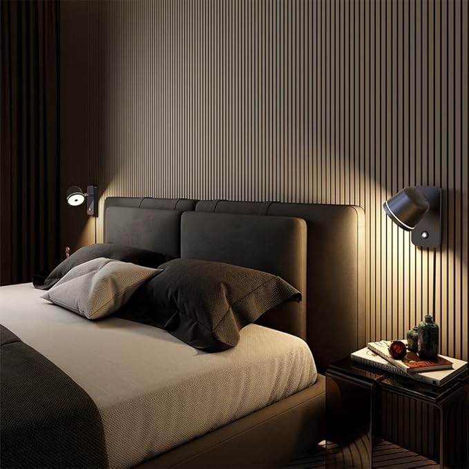 Aisilan Black Wall Sconce, 5W Dimmable Wall Sconces, Adjustable Angle Indoor Wall Lights with Plug in Cord, LED Wall Mounted Bedside Lamps for Living Room Stairway Hallway