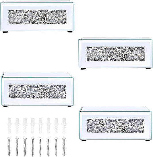 Sumnacon Mounted Floating Shelf 4 Pcs Decorative Floating Shelf for Bathroom Decor Stylish Crushed Diamond Floating Wall Shelf for Plants Sturdy Mirrored Wall Mounted Floating Shelf for Living Room