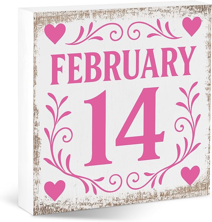 Valentines Desk Decor, Valentine's Day Home Office Table Sign for Wife Daughter from Dad Husband, Valentine Gifts Decorations for Porch Tiered Tray Shelf Party, 14 Feb