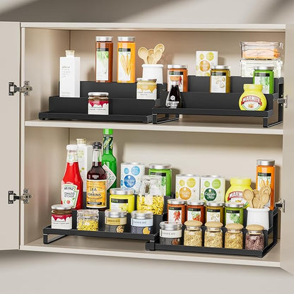 RCHYFEED Spice Rack Organizer for Cabinet, Set of 2 Metal 3 Tier Spice Rack 11.8"-22.8" Expandable Display Risers, Seasoning Organizer for Kitchen, Cabinet, Countertop, Pantry Spice Organizer