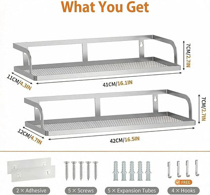PUSDON Metal Wall Hanging Basket 2 Packs DIY Suitable for Multiple Scenes - Large Silver Grey Hollowout