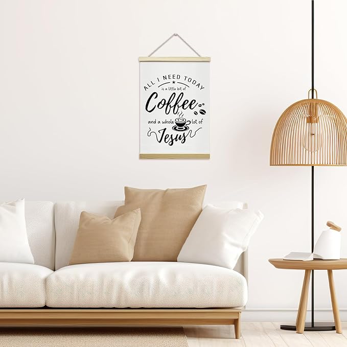 LETUROIA Coffee Poster Hanger Frame, All I Need Today is A Little Bit of Coffee & A Whole Lot of Jesus Canvas Wall Decor(12×16"), Wall Art For Home Kitchen Cafe Bar Shelf Office -37