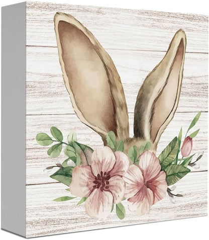 Funny Easter Sign Easter Bunny Decor Decorations Bunny Spring Flower Table Decor Indoor for Home Office Desk Table Shelf Tiered Tray Decorations 5 X 5 Inch