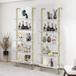 aboxoo Ladder Shelf 2PCS White Marble Bookshelf 5-Tier Wall-Mounted Wood Rack Open Industrial Modern Plant Flower Stand Utility Organizer Bookcase Metal Frame Furniture Office Kitchen Bedroom