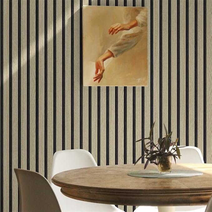 Wallpaper Peel and Stick Wood Grating Stripe Self-Adhesive Wallpaper Faux Wood Contact Paper Wood Slats Self Adhesive Wall Paper PVC Vinyl Film Removable Waterproof (Wood B, 17.3