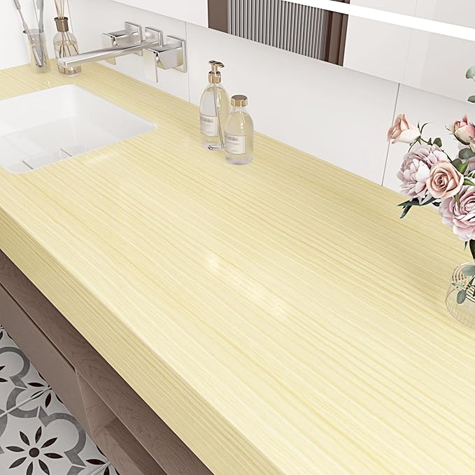 Wallercity Light Yellow Wood Grain Contact Paper for Kitchen Countertop Natural Maple Wood Wallpaper Peel and Stick Countertops Self Adhesive Wallpapers for Cabinets Drawers Shelf Liner 15.8''x78.7''