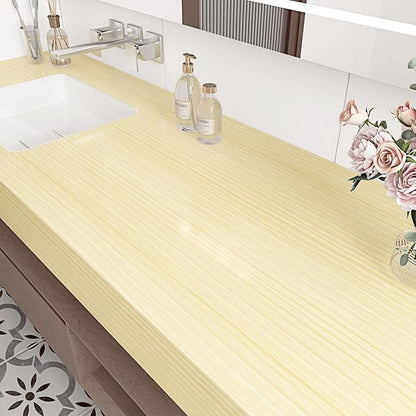 Wallercity Light Yellow Wood Grain Contact Paper for Kitchen Countertop Natural Maple Wood Wallpaper Peel and Stick Countertops Self Adhesive Wallpapers for Cabinets Drawers Shelf Liner 15.8''x78.7''