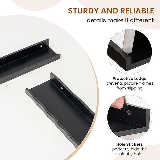 Axeman Picture Ledge Shelf, Floating Shelves for Decor Storage Set of 6, 24 inch Floating Wall Mounted Shelves, Wall Shelves with Lip for Living Room, Bedroom, Nursery, Bathroom, Kitchen, Black