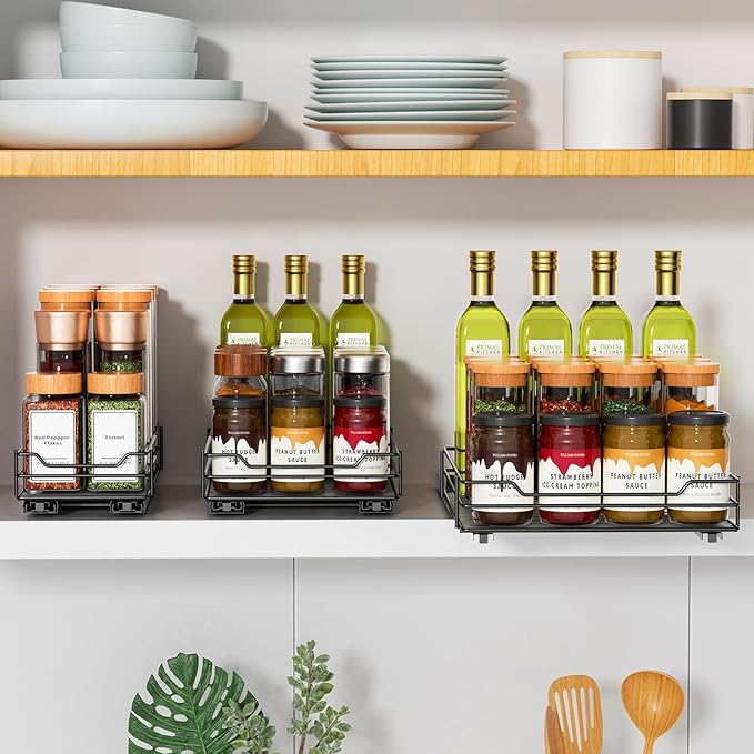 RCHYFEED Pull Out Spice Rack Organizer for Cabinet,Slide out Spice Organizer for Inside Cabinets,Heavy Duty Spice Organization for Kitchen and Pantry,Seasoning,Sauces(1-Tier,4.5