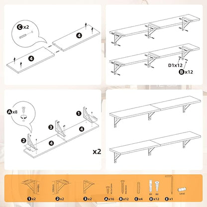HOOBRO Floating Shelves, 30 Inch Wall Shelf Set of 2, Wall-Mounted Storage Shelves, Retro Hanging Shelf with Metal Frame, for Living Room, Bedroom, Bathroom, Kitchen, Rustic Brown and Black BF24BJ01