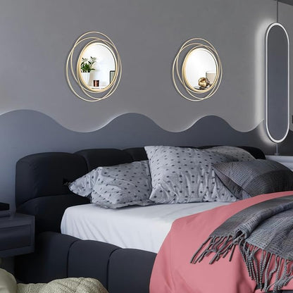 Cityelf 2 Set 13.3'' Gold Circle Mirrors Wall Decor Iron Frame Round Wall Art Hanging for Living Room/Bedroom/Bathroom/Entryway (Medium Size 13.3 inch)