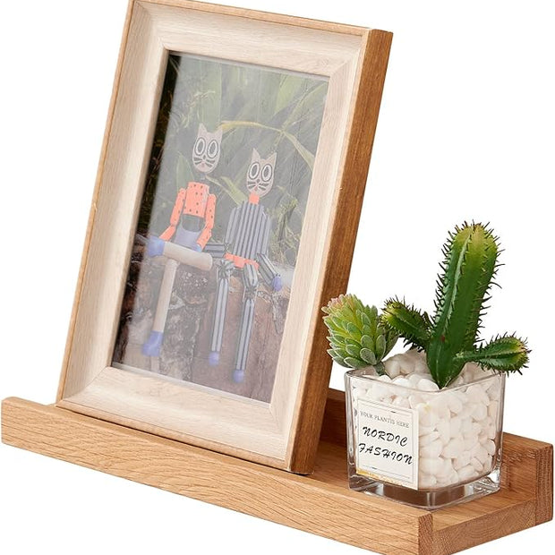 Natural Oak Wood Wall Shelves - Floating Shelf, 12 Inch, Display Picture Ledge, Bedroom, Living Room, Bathroom, Office, Kitchen Storage