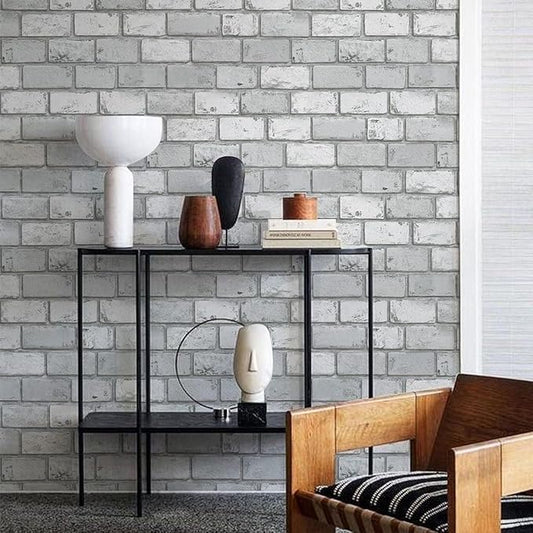 GaliGali White and Silver Brick Wallpaper, Peel and Stick Wallpaper, Self-Adhesive Classic Antique Texture Rock Wall Paper, Removable Contact Paper for Home Decoration 17.3"x118", No.A07020K-3