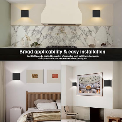 HEQIQEH Modern Battery Operated Cube Wall Sconces, LED Indoor Up and Down Wall Lamp with Remote Control, Dimmable Cordless Wall Lighting Fixtures for Living Room,Bedside (Black - 2 Pack)