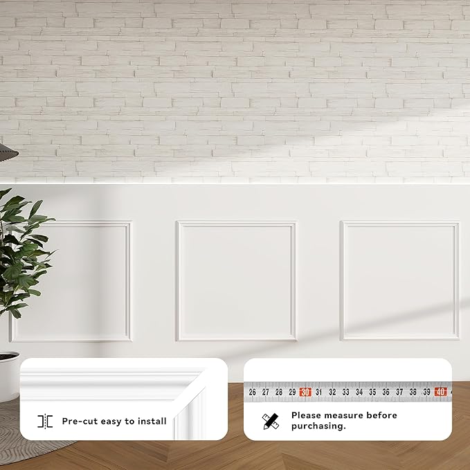 PALMPOP Peel and Stick Wall Molding Kit of 3 Frames,Premade Accent Wainscoting Panels, Ready to Molding Trim for Living Room Bedroom Corridor Home Interior Wall Panel Decor (20x20in)