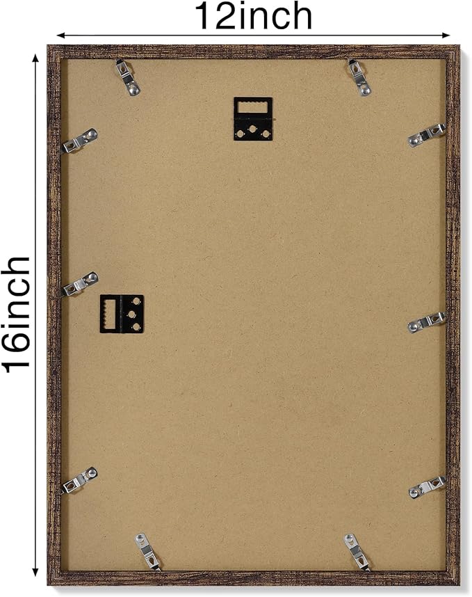 Vittanly 12x16 Picture Frames Set of 4, Display Pictures 11x14 with Mat or 12x16 without Mat, Gallery Frame for Wall Display, Engineered Wood with Shatter Resistant Plexiglass, Rustic Brown