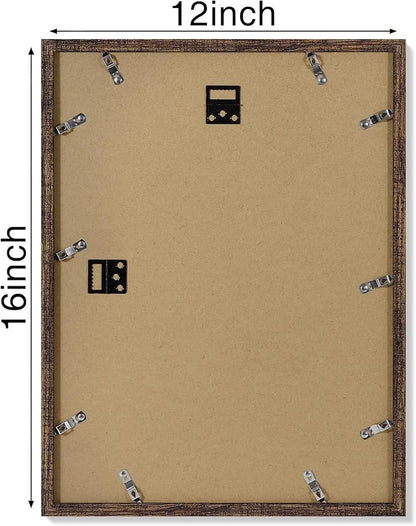 Vittanly 12x16 Picture Frames Set of 4, Display Pictures 11x14 with Mat or 12x16 without Mat, Gallery Frame for Wall Display, Engineered Wood with Shatter Resistant Plexiglass, Rustic Brown