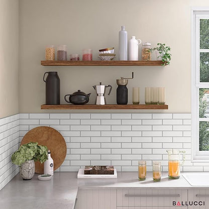 Ballucci Floating Shelves for Wall, 48" Wood Wall Shelf Set of 2, with Invisible Brackets for Bathroom, Living Room, Bedroom, Kitchen, Nursery, 8" Deep, Rustic Brown