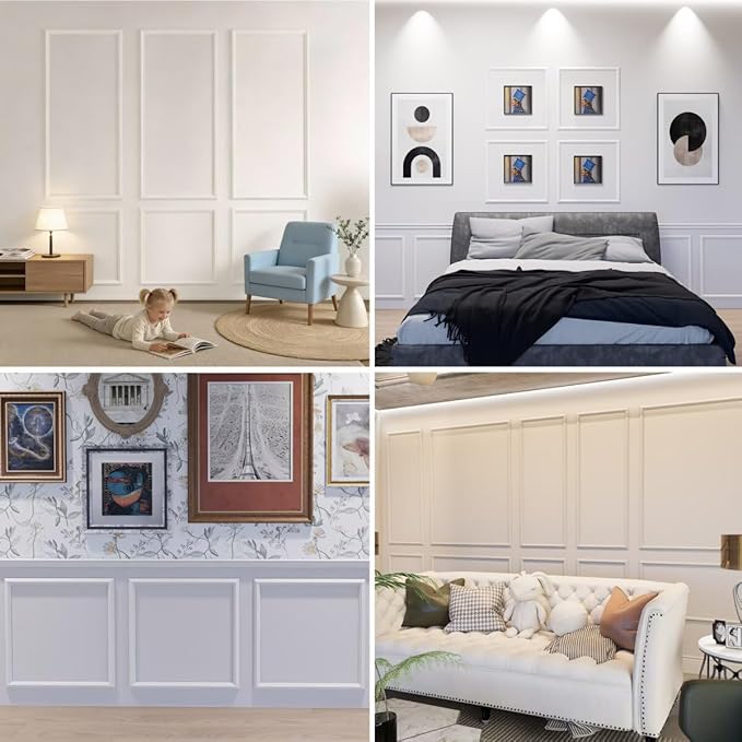 Peel and Stick Wall Molding Kit, 3D Pre-Cut Wall Panels for Interior Wall Decor, Peel and Stick Wood Panels, (50