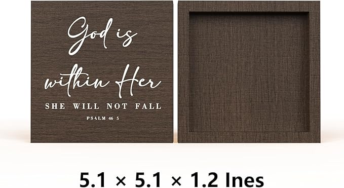 God Is Within Her Bible Verse Artwork Wooden Box Sign Rustic Farmhouse Style Psalm 46:5 Christian Wood Block Plaque 5x5 Inches Home Office Desk Decor for Gifts