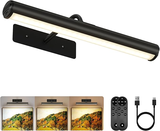 EZVALO 13-Inch Wireless Picture Light, 4000mAh Rechargeable Battery LED Art Light with Remote, Dimmable 3 Color Temps Painting Light for Living Room, Bedroom, Hallway (Black)