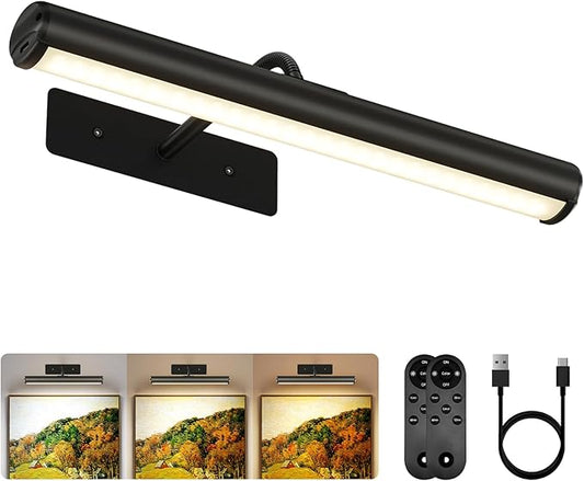 EZVALO 13-Inch Wireless Picture Light, 4000mAh Rechargeable Battery LED Art Light with Remote, Dimmable 3 Color Temps Painting Light for Living Room, Bedroom, Hallway (Black)