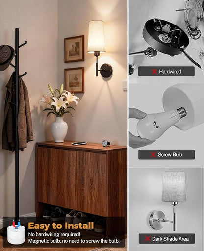 Battery Operated Wall Sconce, 13000mAh Wall Sconces Set of Two Battery Operated, Wireless Sconces Set of 2, Rechargeable Sconce with Remote, No Wire Wall Lamp/Light for Bedroom, Black