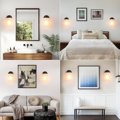 Metal Sconces Wall Lighting with Clear Glass Shade, Bathroom Vanity Light Matte Black Wall Sconce, Modern Wall Light Fixtures